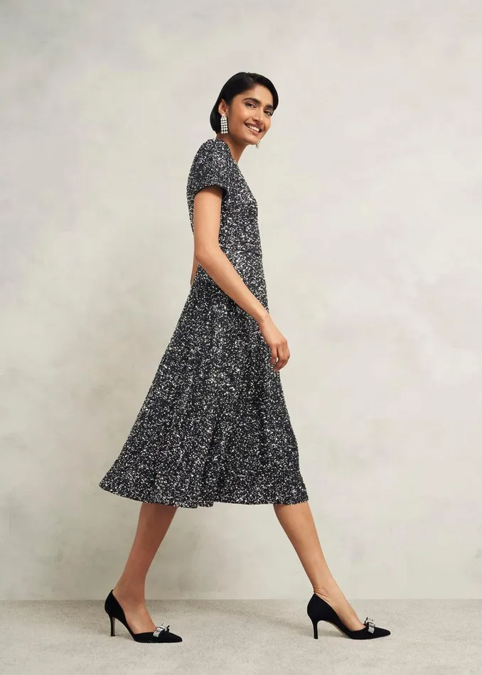 Women Tatiana Sequin Dress Black Silver Hobbs Dresses and Jumpsuits