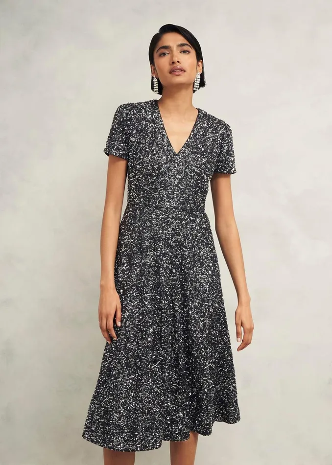 Women Tatiana Sequin Dress Black Silver Hobbs Dresses and Jumpsuits