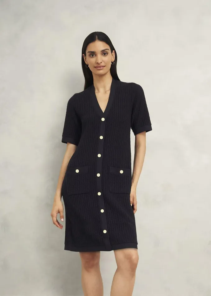 Women Tatton Cotton Blend Knitted Dress Black Hobbs Dresses and Jumpsuits