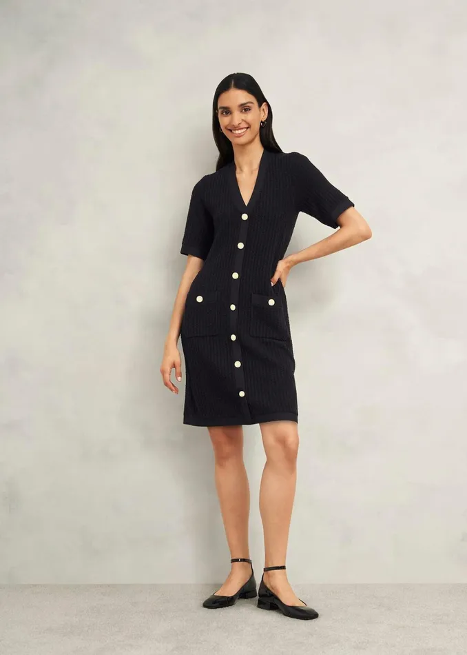 Women Tatton Cotton Blend Knitted Dress Black Hobbs Dresses and Jumpsuits