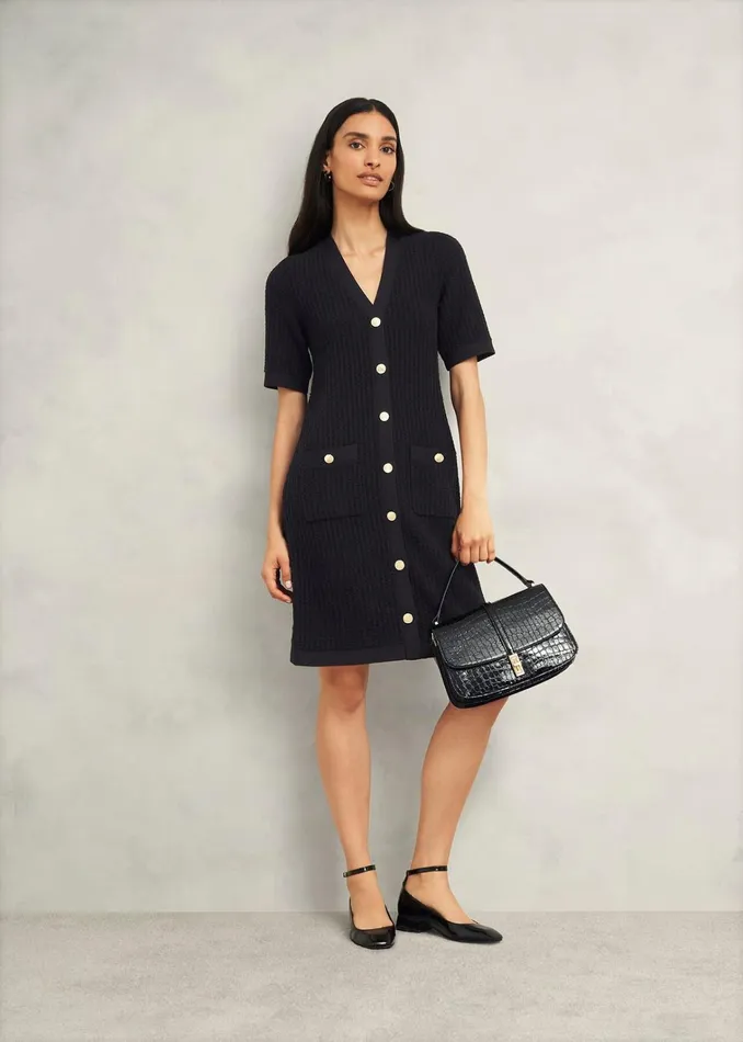 Women Tatton Cotton Blend Knitted Dress Black Hobbs Dresses and Jumpsuits