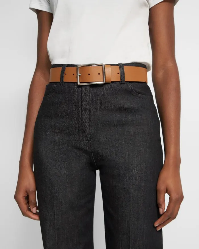 Women Theory Belts Center Bar Belt In Leather Tan