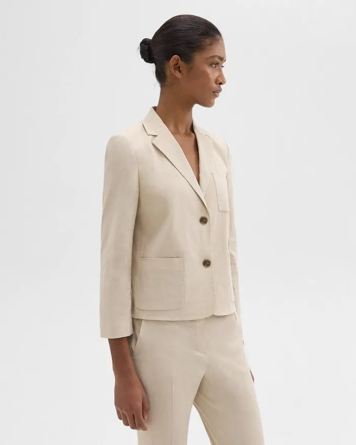 Women Theory Blazers Jackets Boxy Patch Pocket Blazer In Good Linen Straw