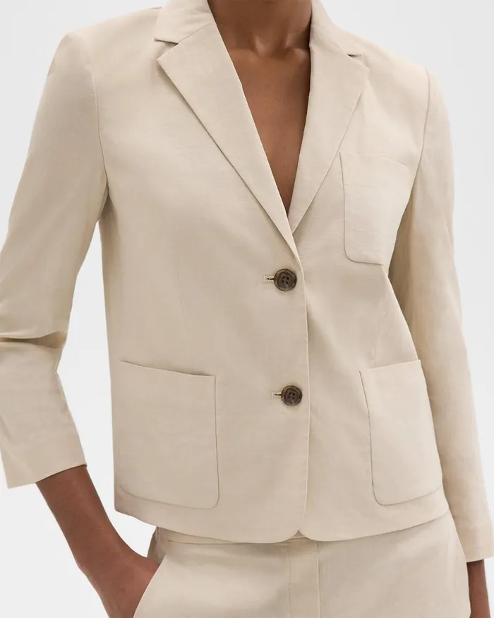 Women Theory Blazers Jackets Boxy Patch Pocket Blazer In Good Linen Straw