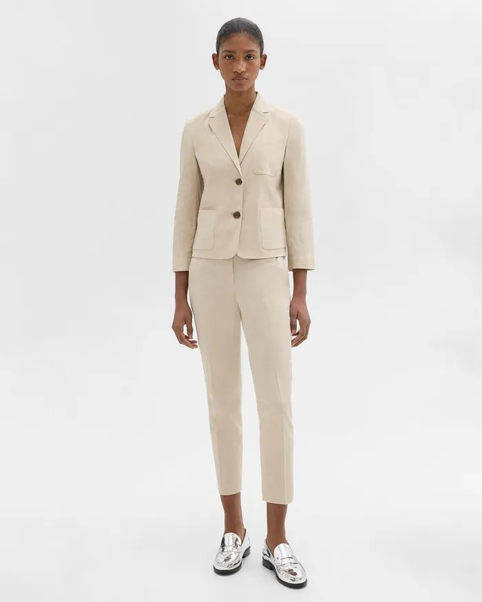 Women Theory Blazers Jackets Boxy Patch Pocket Blazer In Good Linen Straw