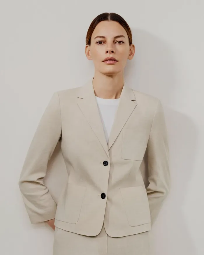 Women Theory Blazers Jackets Boxy Patch Pocket Blazer In Good Linen Straw