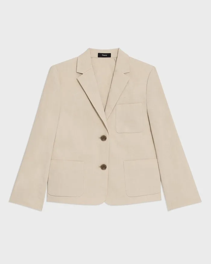 Women Theory Blazers Jackets Boxy Patch Pocket Blazer In Good Linen Straw