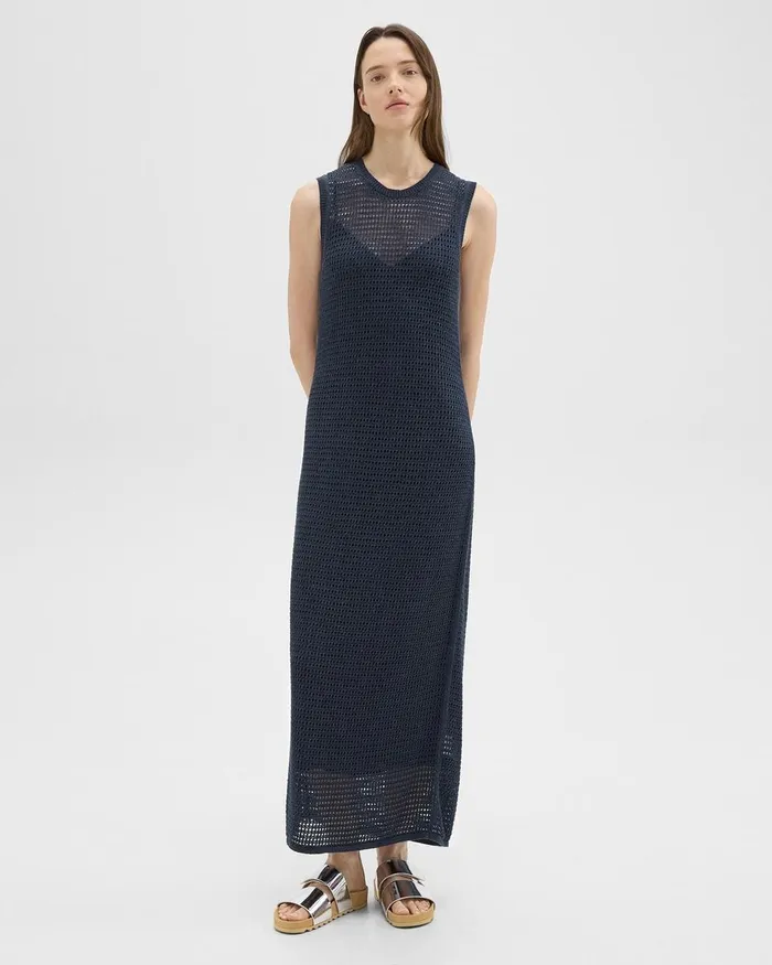 Women Theory Dresses Mesh Maxi Dress In LinenViscose Nocturne Navy