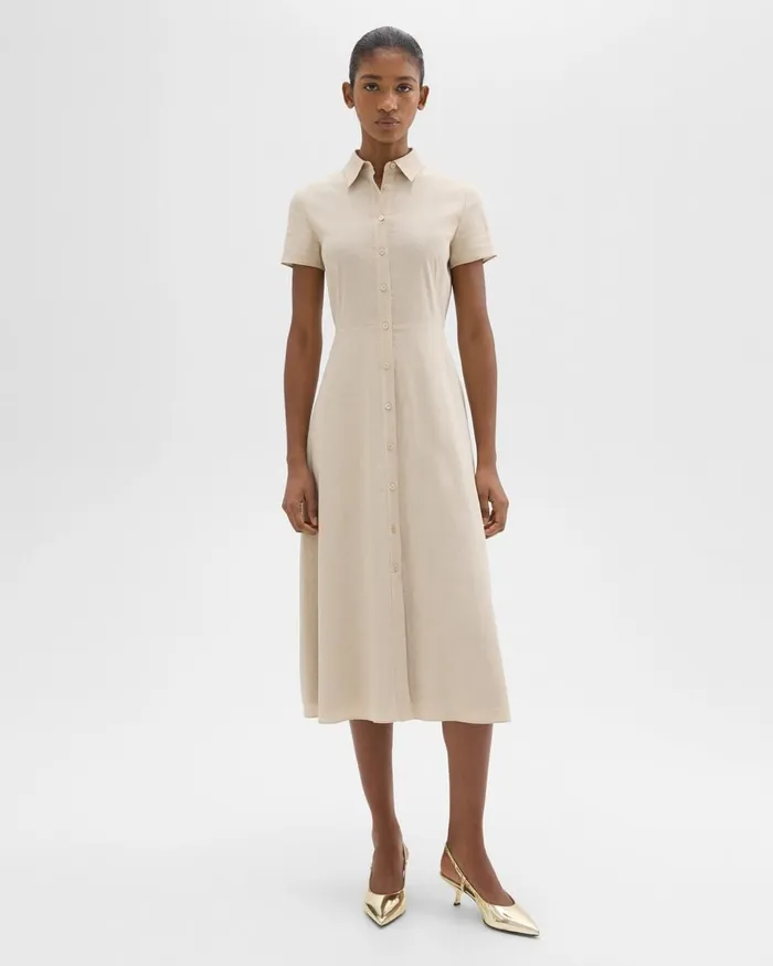 Women Theory Dresses Midi Shirt Dress In Good Linen Straw