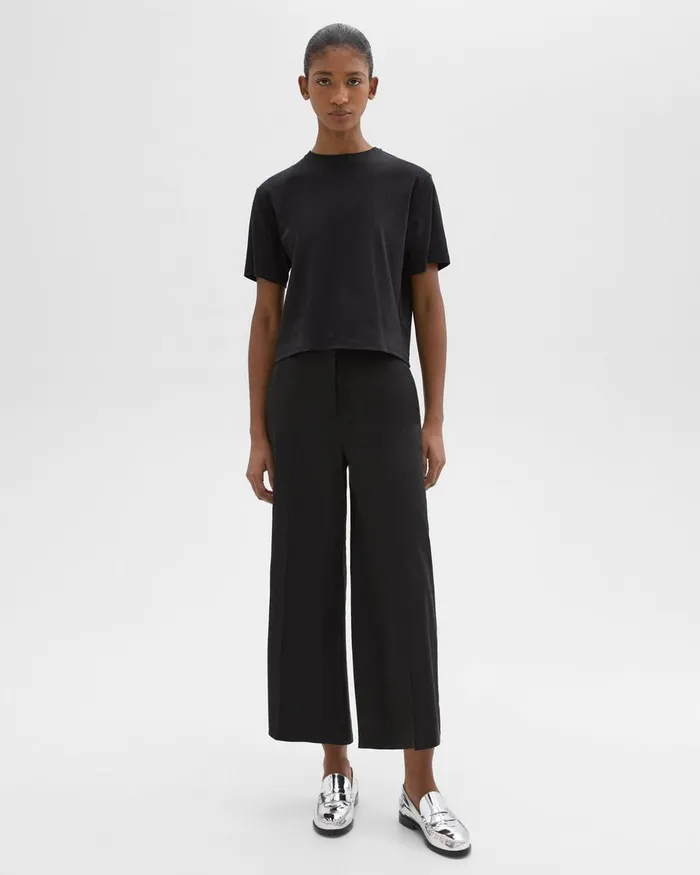 Women Theory Pants Cropped WideLeg Pant In Good Linen Black