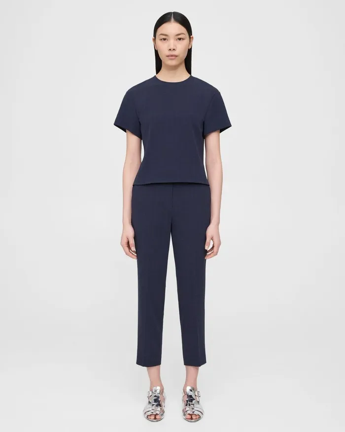 Women Theory Pants Treeca PullOn Pant In Striped Admiral Crepe Nocturne Navy