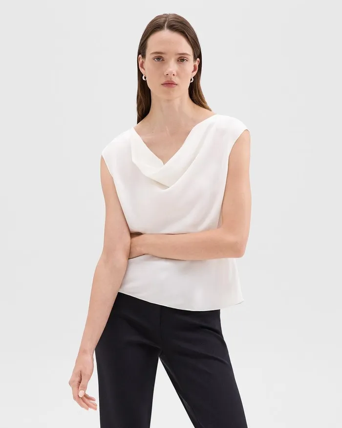 Women Theory Tops Cowl Neck Top In Silk Georgette Ivory