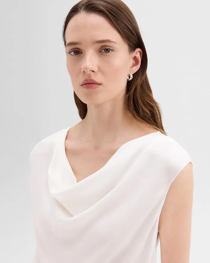 Women Theory Tops Cowl Neck Top In Silk Georgette Ivory