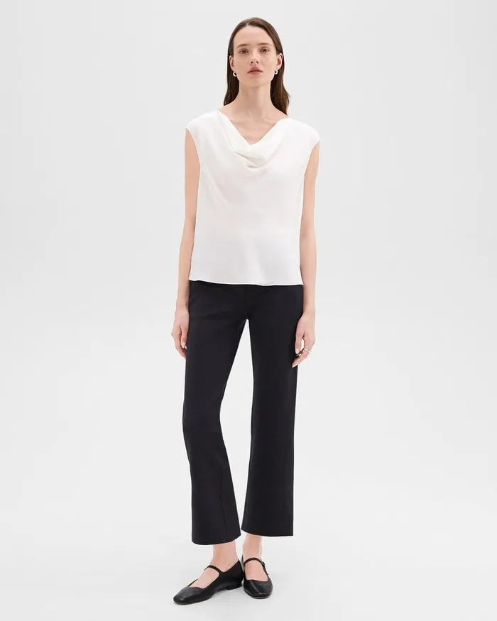 Women Theory Tops Cowl Neck Top In Silk Georgette Ivory
