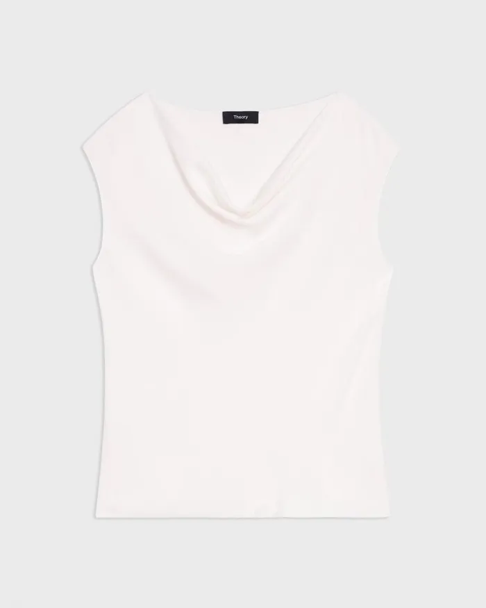 Women Theory Tops Cowl Neck Top In Silk Georgette Ivory