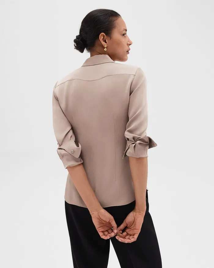 Women Theory Tops Fitted Shirt In Silk Georgette Cinder