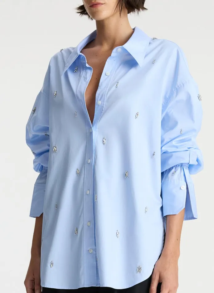 Women Tops ALC Monica Embellished Cotton Top Sky Blue