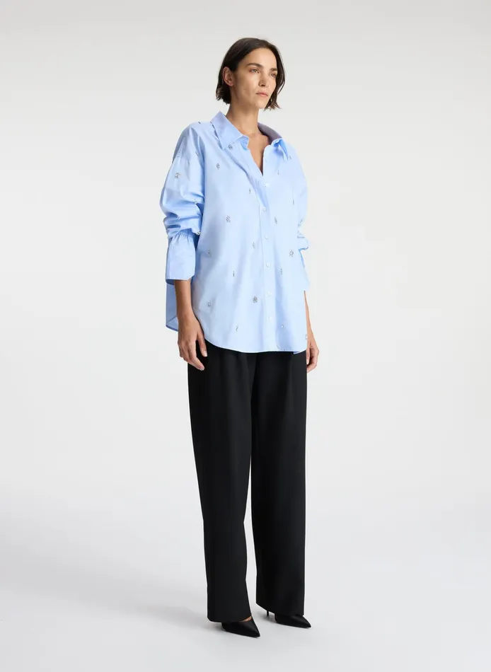 Women Tops ALC Monica Embellished Cotton Top Sky Blue