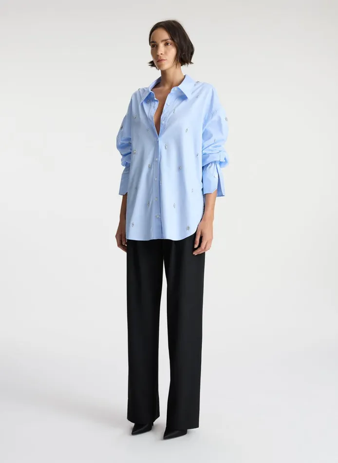 Women Tops ALC Monica Embellished Cotton Top Sky Blue