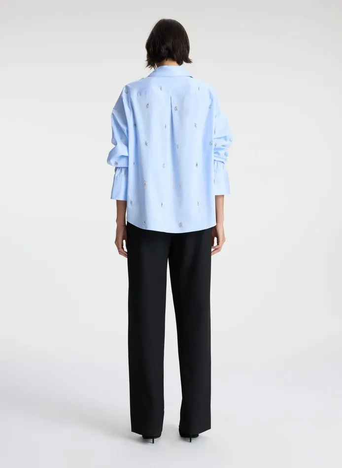 Women Tops ALC Monica Embellished Cotton Top Sky Blue