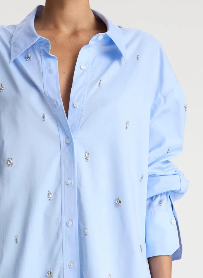 Women Tops ALC Monica Embellished Cotton Top Sky Blue