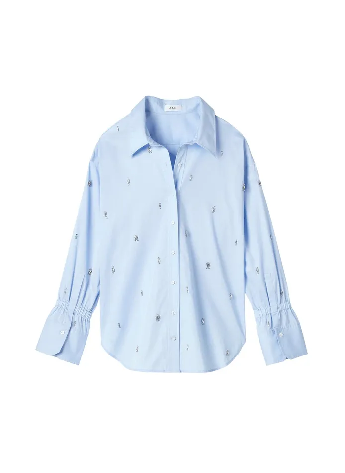 Women Tops ALC Monica Embellished Cotton Top Sky Blue