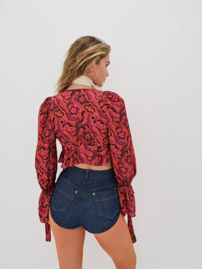 Women Tops For Love and Lemons Davina Tie Front Blouse Red Women Tops For Love and Lemons Davina Tie Front Blouse Red