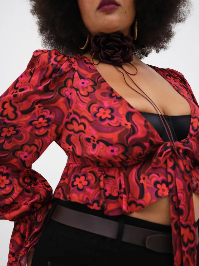 Women Tops For Love and Lemons Davina Tie Front Blouse Red Women Tops For Love and Lemons Davina Tie Front Blouse Red