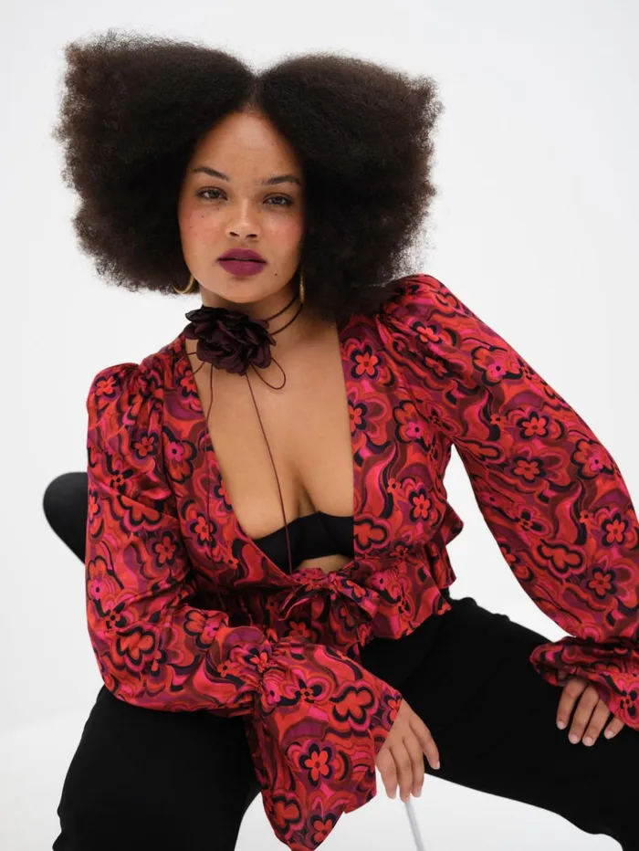 Women Tops For Love and Lemons Davina Tie Front Blouse Red Women Tops For Love and Lemons Davina Tie Front Blouse Red