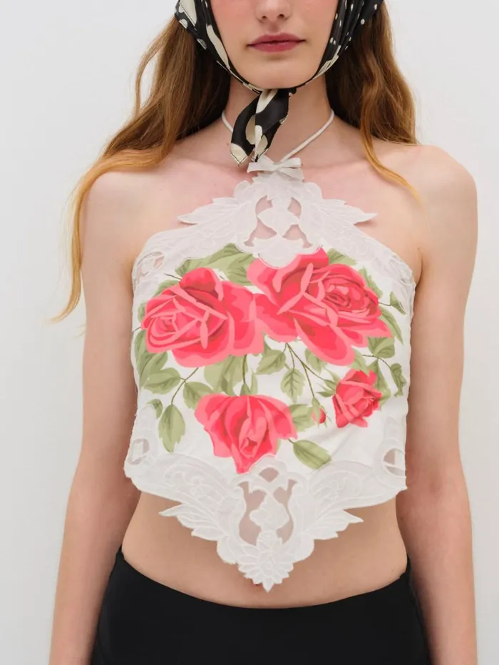 Women Tops For Love and Lemons Rose Halter Top Red