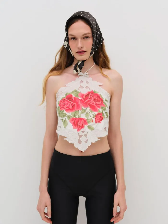 Women Tops For Love and Lemons Rose Halter Top Red Women Tops For Love and Lemons Rose Halter Top Red