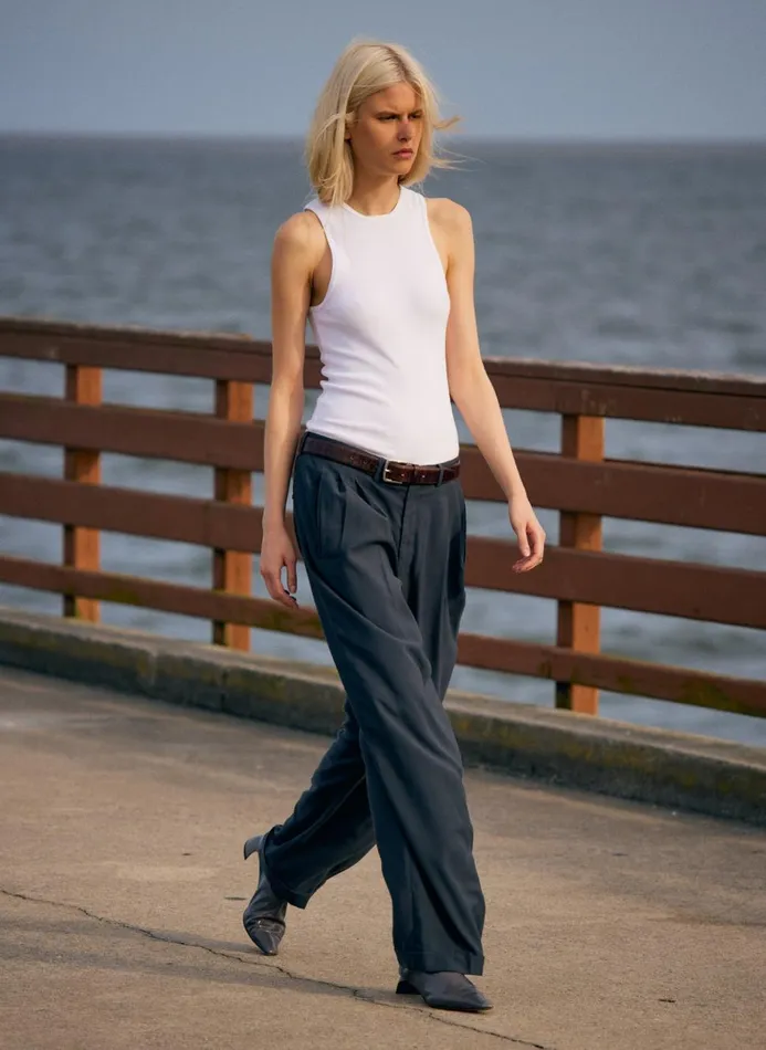 Women Tops Tibi Circular Fine Rib TShirt Tank White