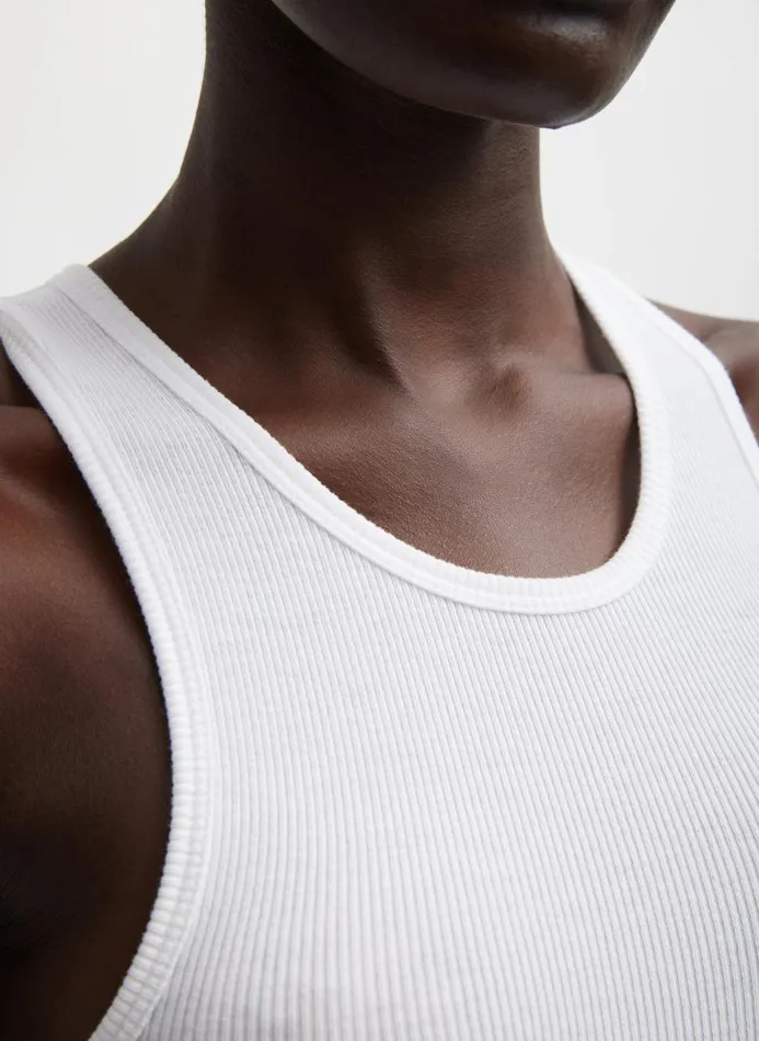 Women Tops Tibi Circular Fine Rib TShirt Tank White
