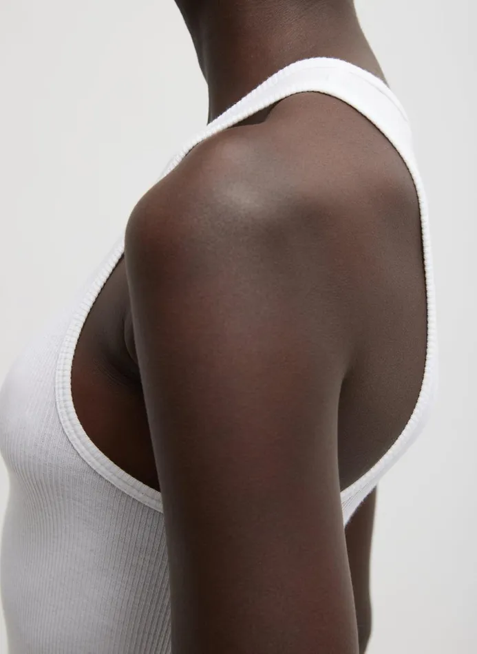 Women Tops Tibi Circular Fine Rib TShirt Tank White