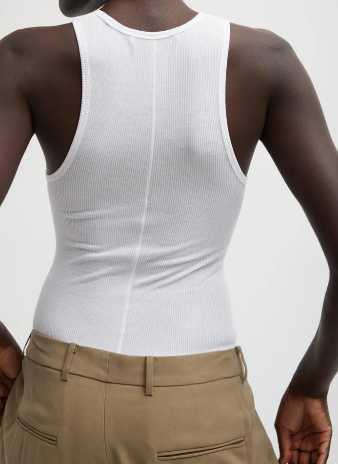 Women Tops Tibi Circular Fine Rib TShirt Tank White
