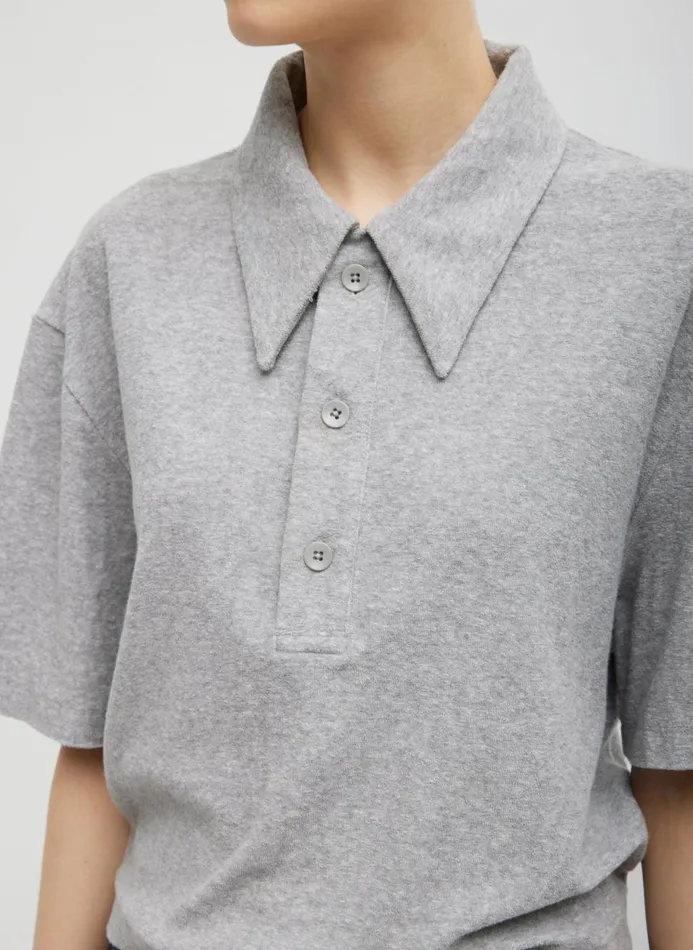 Women Tops Tibi Dry Loop Terry Easy Polo Shirt Heather Grey