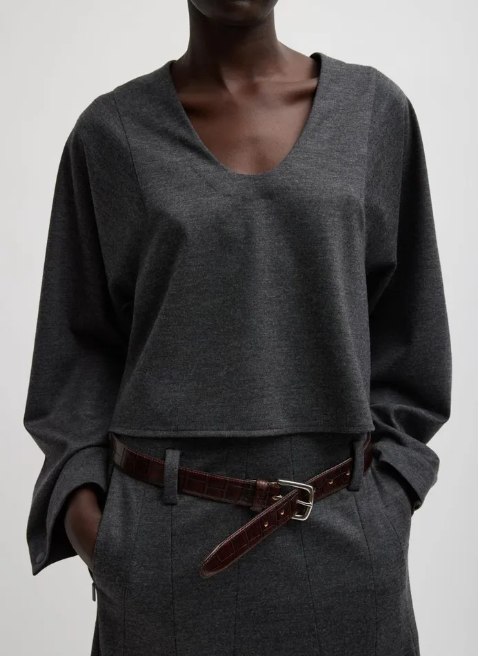 Women Tops Tibi Melange Jersey UNeck Top Dark Heather Grey
