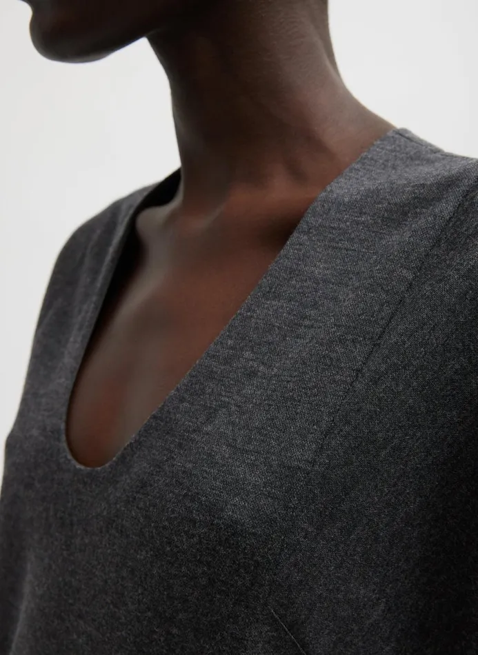 Women Tops Tibi Melange Jersey UNeck Top Dark Heather Grey