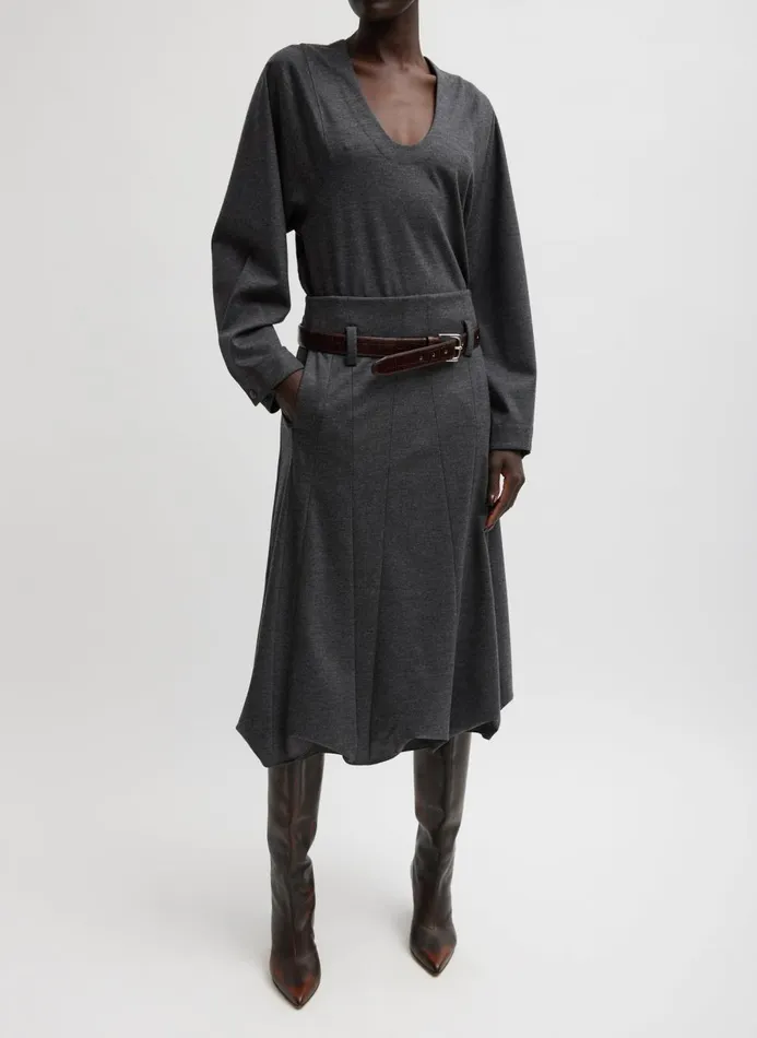 Women Tops Tibi Melange Jersey UNeck Top Dark Heather Grey
