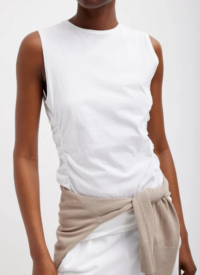 Women Tops Tibi TShirting Shirred Crewneck Top White