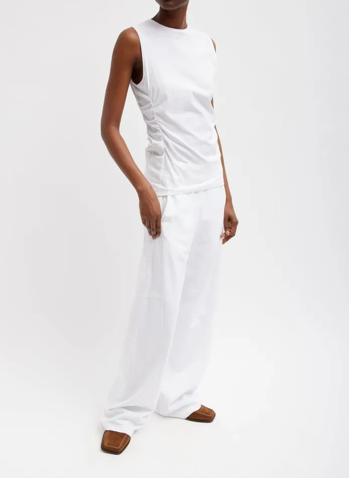 Women Tops Tibi TShirting Shirred Crewneck Top White