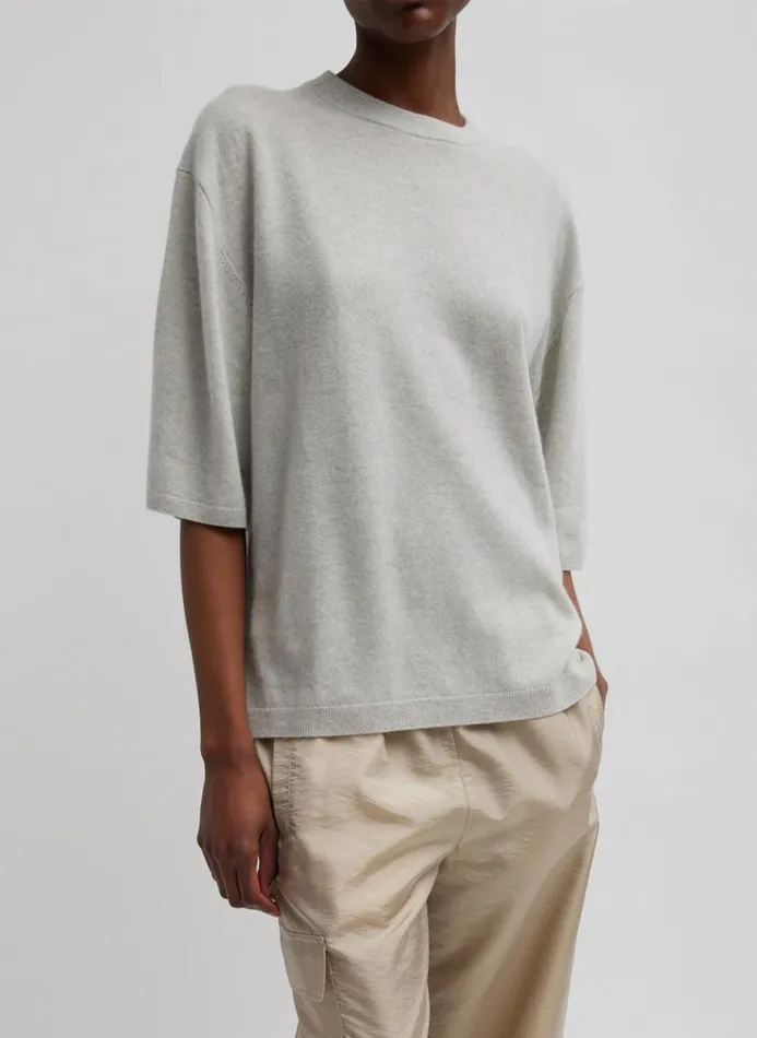 Women Tops Tibi Washable Cashmere Oversized Easy TShirt Light Heather Grey