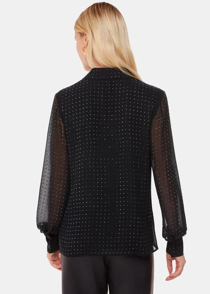 Women Tops Whistles Black Hot Fix Sheer Shirt