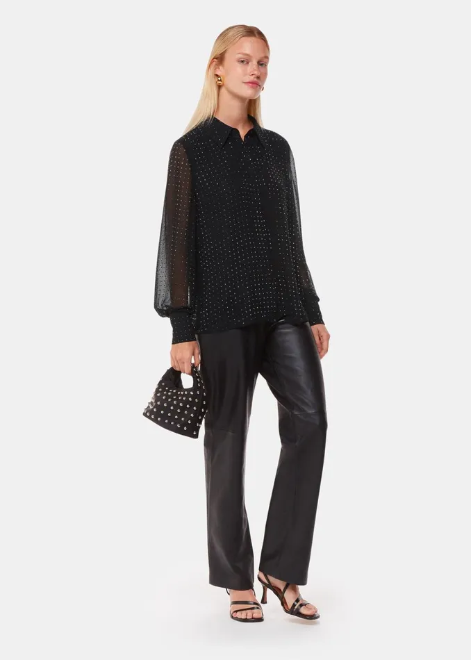 Women Tops Whistles Black Hot Fix Sheer Shirt