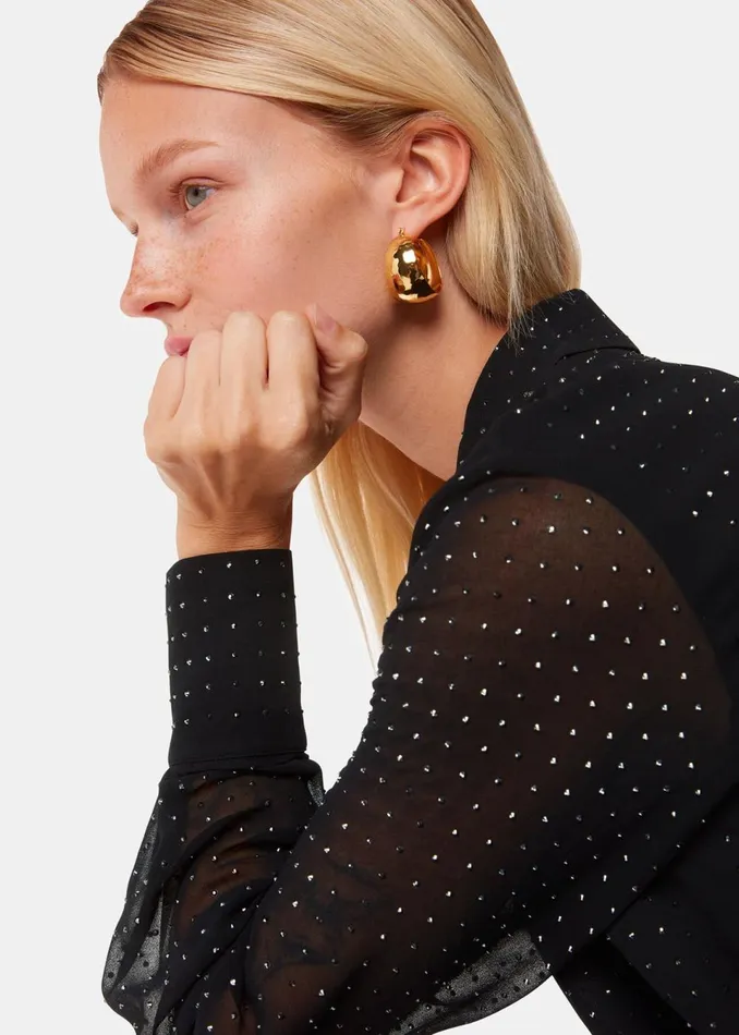 Women Tops Whistles Black Hot Fix Sheer Shirt