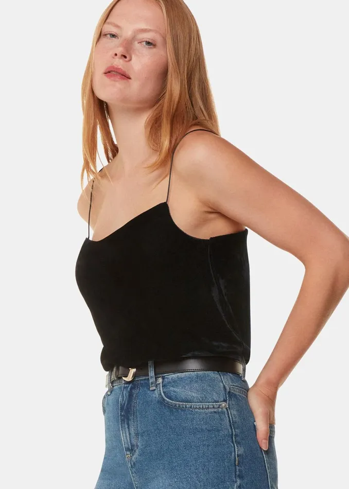 Women Tops Whistles Black Velvet Cowl Neck Cami Top