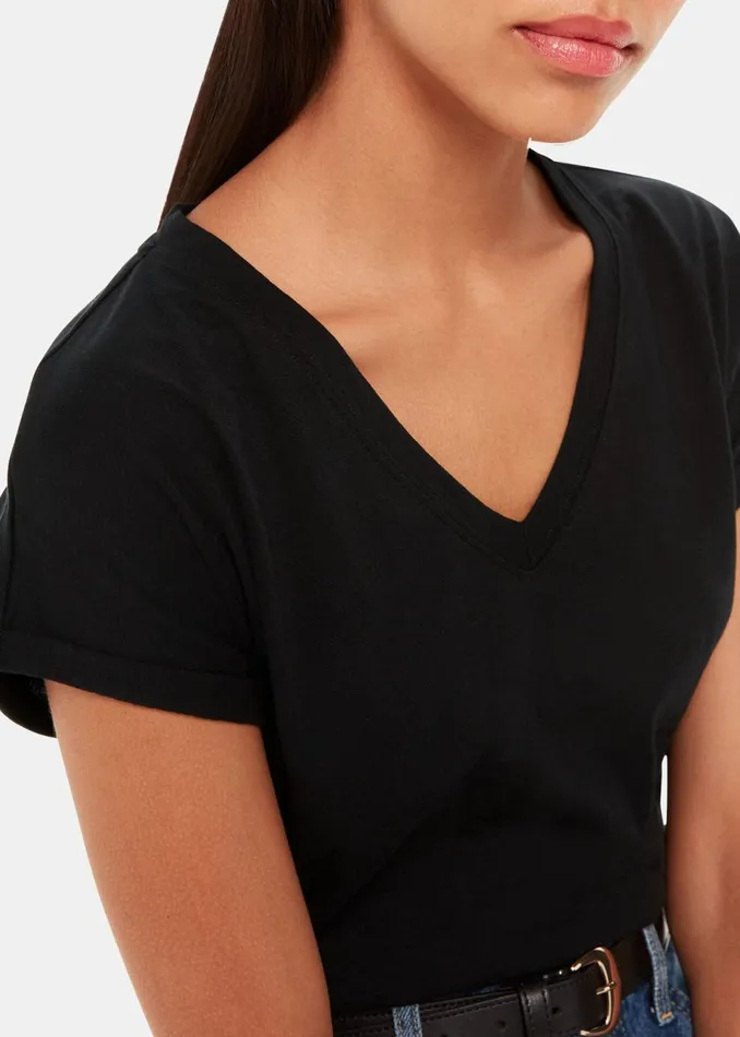 Women Tops Whistles Black Willa VNeck Cap Sleeve Tee