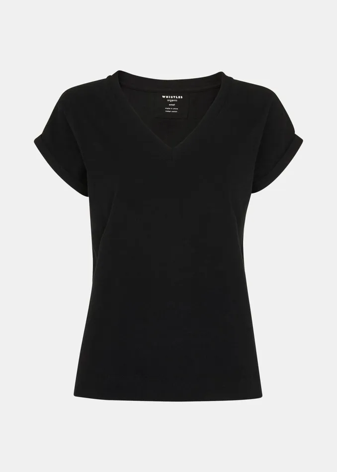 Women Tops Whistles Black Willa VNeck Cap Sleeve Tee