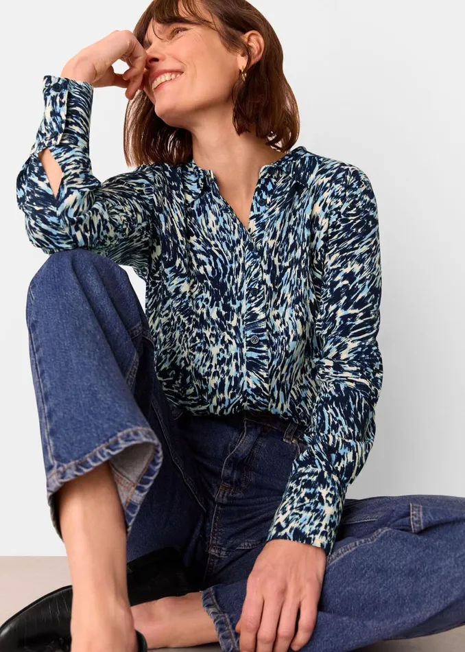 Women Tops Whistles Blue Leopard Swirl Print Shirt