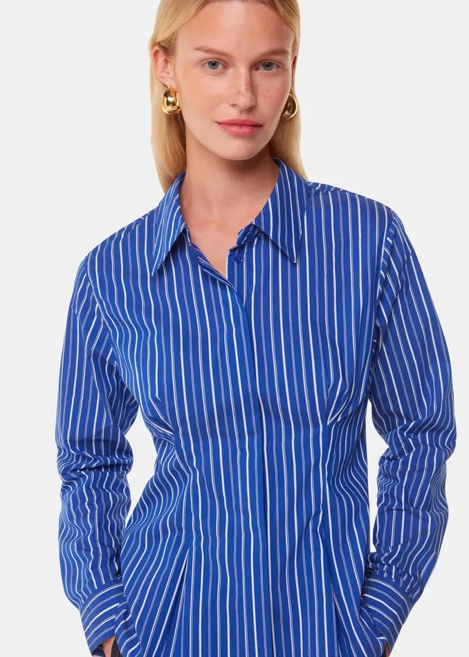 Women Tops Whistles Blue Stripe Waisted Cotton Shirt